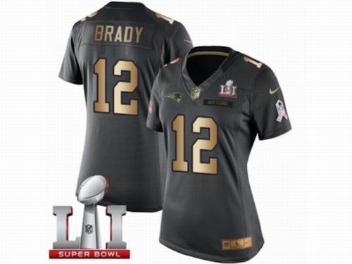 Women Nike New England Patriots #12 Tom Brady Limited Black Gold Salute to Service Super Bowl LI 51 Jersey
