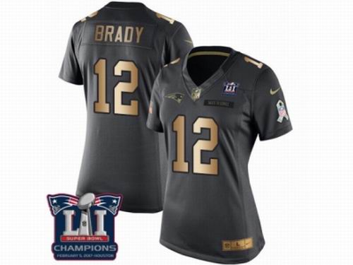 Women Nike New England Patriots #12 Tom Brady Limited Black Gold Salute to Service Super Bowl LI Champions NFL Jersey