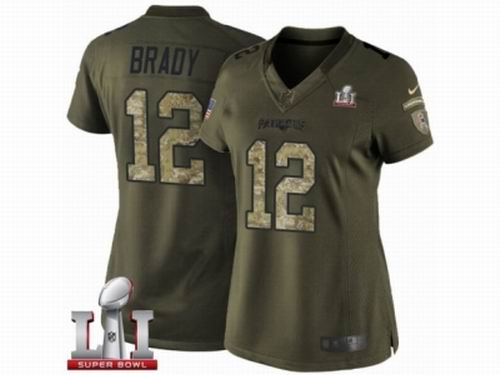 Women Nike New England Patriots #12 Tom Brady Limited Green Salute to Service Super Bowl LI 51 Jersey