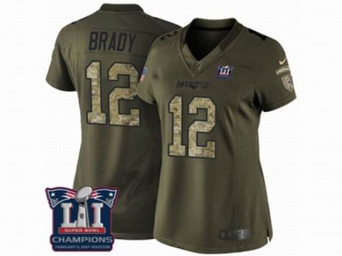 Women Nike New England Patriots #12 Tom Brady Limited Green Salute to Service Super Bowl LI Champions NFL Jersey
