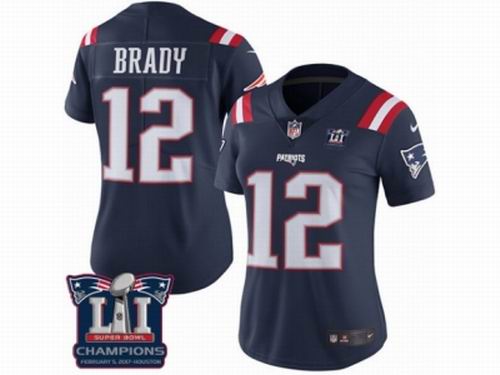Women Nike New England Patriots #12 Tom Brady Limited Navy Blue Rush Super Bowl LI Champions NFL Jersey