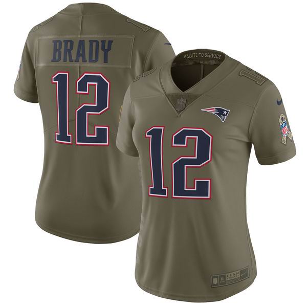 Women Nike New England Patriots #12 Tom Brady Olive Limited 2017 Salute To Service Jersey