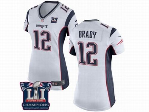 Women Nike New England Patriots #12 Tom Brady White game Super Bowl LI Champions NFL Jersey