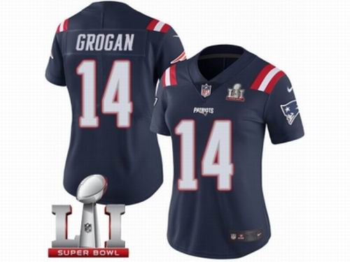 Women Nike New England Patriots #14 Steve Grogan Limited Navy Blue Rush Super Bowl LI 51 Jersey