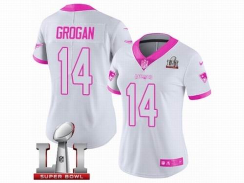 Women Nike New England Patriots #14 Steve Grogan Limited White Pink Rush Fashion Super Bowl LI 51 Jersey