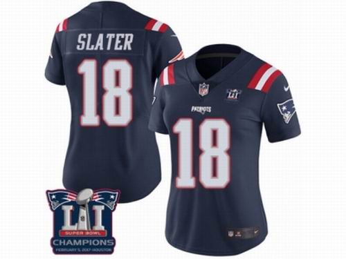 Women Nike New England Patriots #18 Matthew Slater Limited Navy Blue Rush Super Bowl LI Champions NFL Jersey