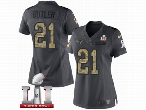 Women Nike New England Patriots #21 Malcolm Butler Limited Black 2016 Salute to Service Super Bowl LI 51 Jersey