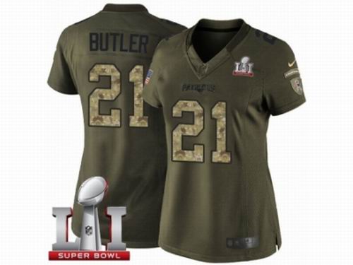 Women Nike New England Patriots #21 Malcolm Butler Limited Green Salute to Service Super Bowl LI 51 Jersey