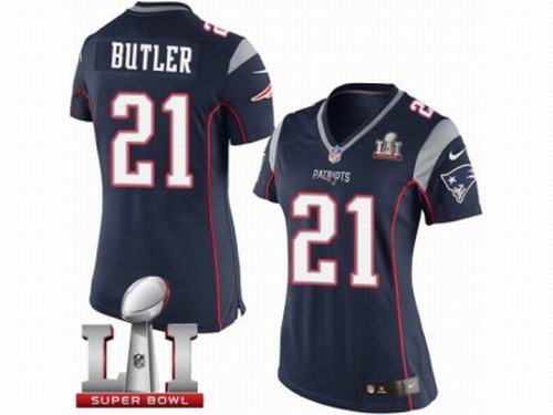 Women Nike New England Patriots #21 Malcolm Butler Limited Navy Blue Team Color Super Bowl LI 51 Jersey