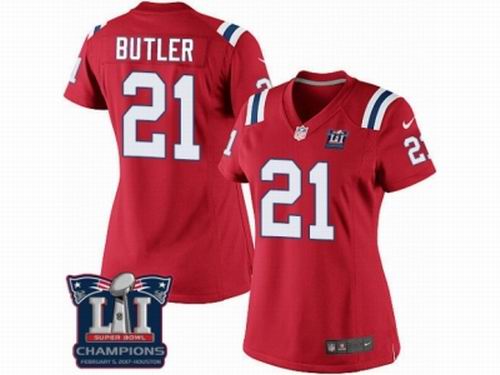 Women Nike New England Patriots #21 Malcolm Butler Red game Super Bowl LI Champions NFL Jersey