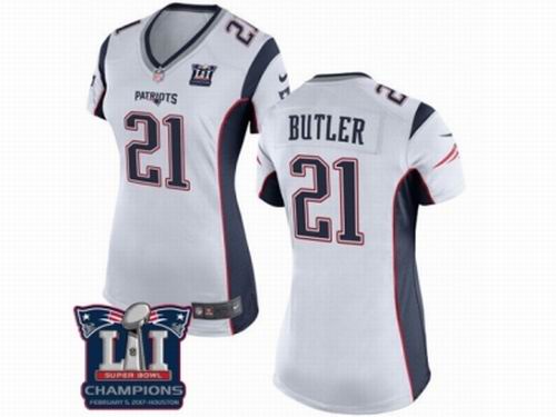 Women Nike New England Patriots #21 Malcolm Butler White game Super Bowl LI Champions NFL Jersey