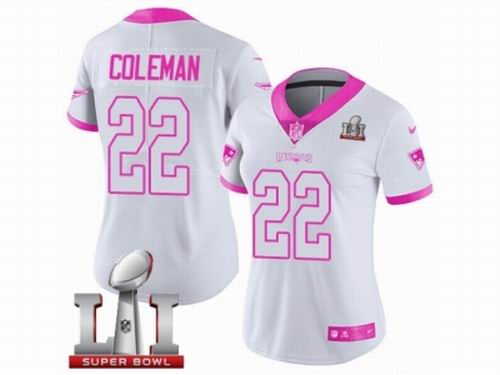 Women Nike New England Patriots #22 Justin Coleman Limited White Pink Rush Fashion Super Bowl LI 51 Jersey