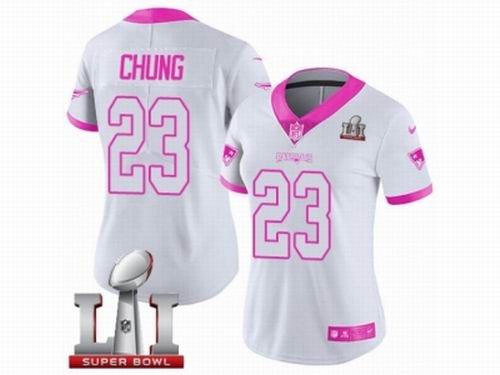 Women Nike New England Patriots #23 Patrick Chung Limited White Pink Rush Fashion Super Bowl LI 51 Jersey