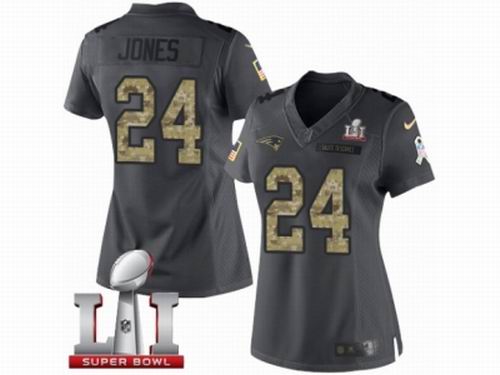 Women Nike New England Patriots #24 Cyrus Jones Limited Black 2016 Salute to Service Super Bowl LI 51 Jersey