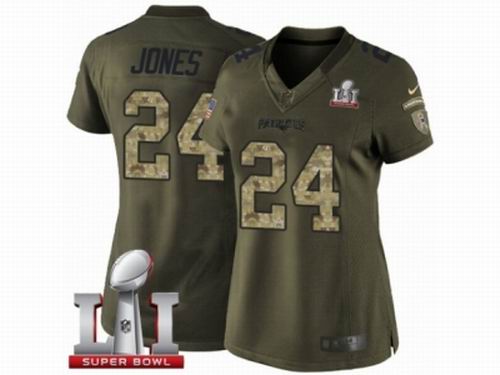 Women Nike New England Patriots #24 Cyrus Jones Limited Green Salute to Service Super Bowl LI 51 Jersey