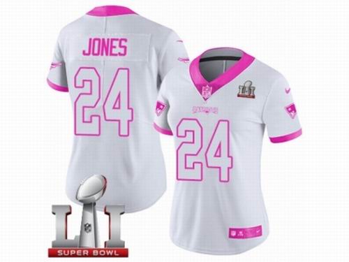 Women Nike New England Patriots #24 Cyrus Jones Limited WhitePink Rush Fashion Super Bowl LI 51 Jersey