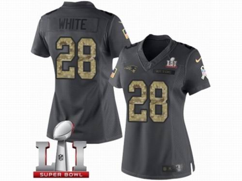 Women Nike New England Patriots #28 James White Limited Black 2016 Salute to Service Super Bowl LI 51 Jersey