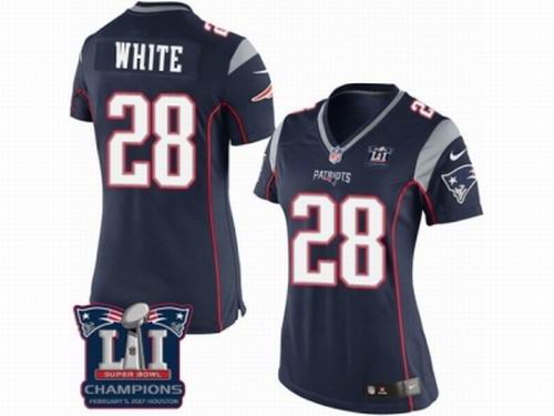 Women Nike New England Patriots #28 James White Navy Blue game Super Bowl LI Champions NFL Jersey