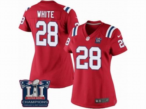 Women Nike New England Patriots #28 James White Red game Super Bowl LI Champions NFL Jersey