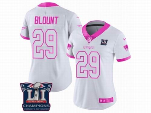 Women Nike New England Patriots #29 LeGarrette Blount Limited White Pink Rush Fashion Super Bowl LI Champions NFL Jersey