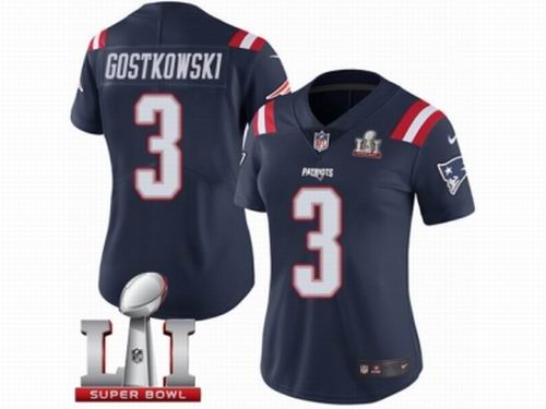 Women Nike New England Patriots #3 Stephen Gostkowski Limited Navy Blue Rush Super Bowl LI 51 Jersey