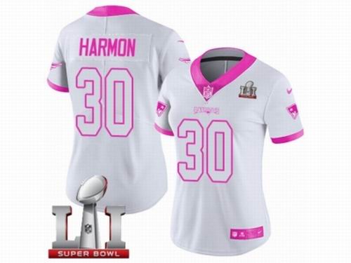 Women Nike New England Patriots #30 Duron Harmon Limited White Pink Rush Fashion Super Bowl LI 51 Jersey