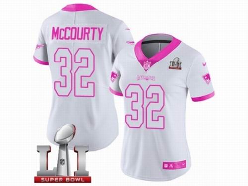 Women Nike New England Patriots #32 Devin McCourty Limited White Pink Rush Fashion Super Bowl LI 51 Jersey