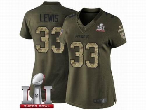 Women Nike New England Patriots #33 Dion Lewis Limited Green Salute to Service Super Bowl LI 51 Jersey