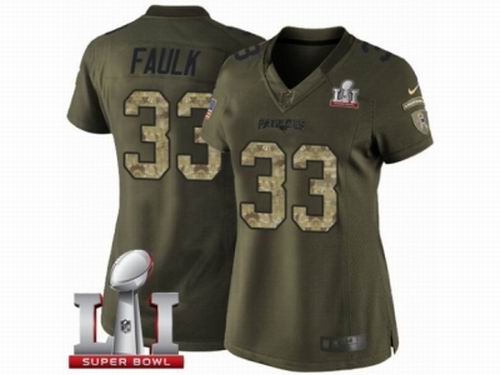 Women Nike New England Patriots #33 Kevin Faulk Limited Green Salute to Service Super Bowl LI 51 Jersey