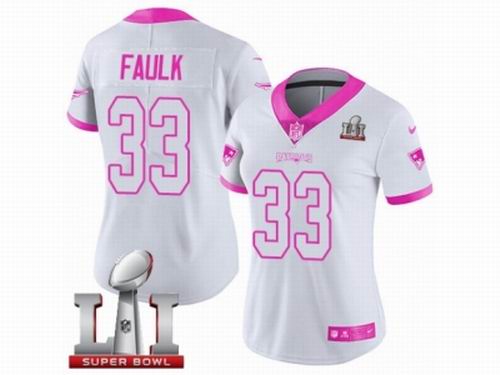 Women Nike New England Patriots #33 Kevin Faulk Limited White Pink Rush Fashion Super Bowl LI 51 Jersey