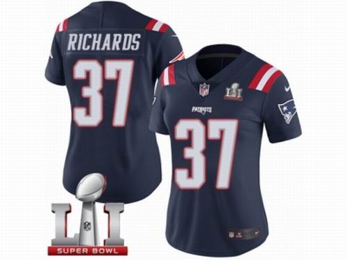 Women Nike New England Patriots #37 Jordan Richards Limited Navy Blue Rush Super Bowl LI 51 Jersey