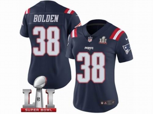 Women Nike New England Patriots #38 Brandon Bolden Limited Navy Blue Rush Super Bowl LI 51 Jersey