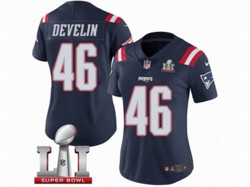 Women Nike New England Patriots #46 James Develin Limited Navy Blue Rush Super Bowl LI 51 Jersey