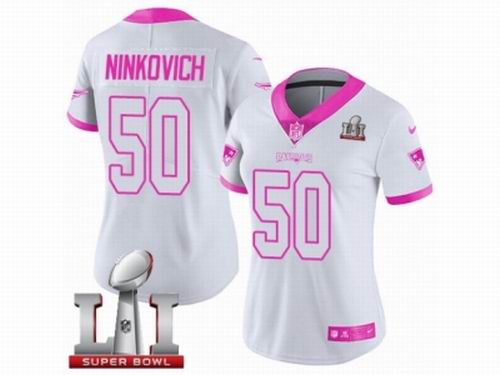 Women Nike New England Patriots #50 Rob Ninkovich Limited WhitePink Rush Fashion Super Bowl LI 51 Jersey