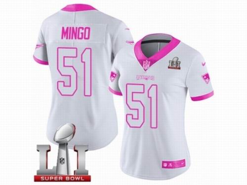 Women Nike New England Patriots #51 kevious Mingo Limited WhitePink Rush Fashion Super Bowl LI 51 Jersey