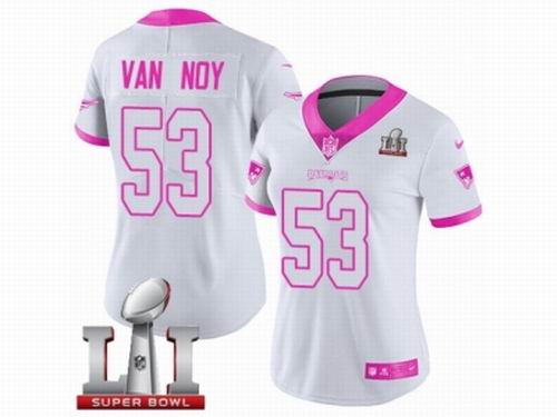 Women Nike New England Patriots #53 Kyle Van Noy Limited WhitePink Rush Fashion Super Bowl LI 51 Jersey