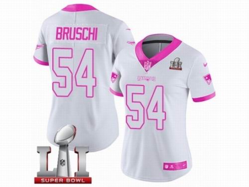 Women Nike New England Patriots #54 Tedy Bruschi Limited WhitePink Rush Fashion Super Bowl LI 51 Jersey