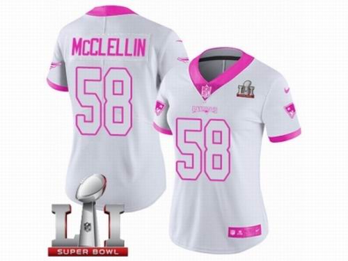 Women Nike New England Patriots #58 Shea McClellin Limited WhitePink Rush Fashion Super Bowl LI 51 Jersey