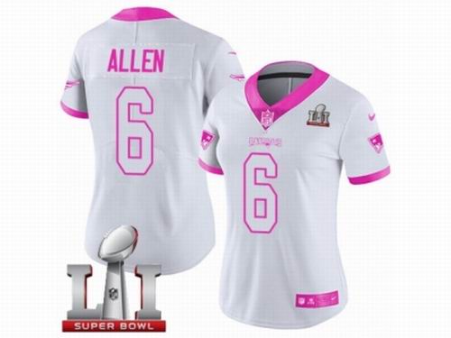 Women Nike New England Patriots #6 Ryan Allen Limited White Pink Rush Fashion Super Bowl LI 51 Jersey
