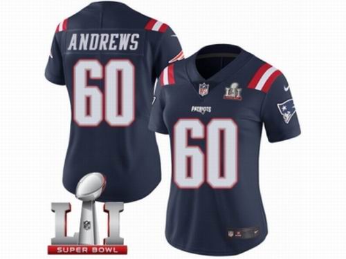 Women Nike New England Patriots #60 David Andrews Limited Navy Blue Rush Super Bowl LI 51 Jersey