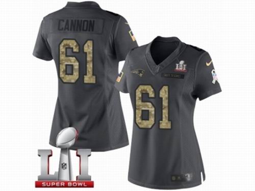 Women Nike New England Patriots #61 Marcus Cannon Limited Black 2016 Salute to Service Super Bowl LI 51 Jersey