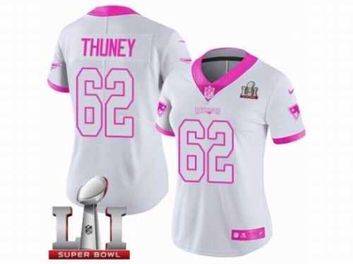 Women Nike New England Patriots #62 Joe Thuney Limited WhitePink Rush Fashion Super Bowl LI 51 Jersey
