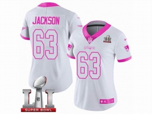 Women Nike New England Patriots #63 Tre Jackson Limited WhitePink Rush Fashion Super Bowl LI 51 Jersey
