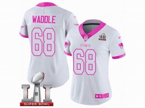 Women Nike New England Patriots #68 LaAdrian Waddle Limited WhitePink Rush Fashion Super Bowl LI 51 Jersey
