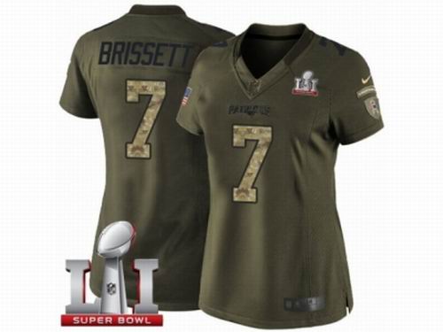 Women Nike New England Patriots #7 Jacoby Brissett Limited Green Salute to Service Super Bowl LI 51 Jersey