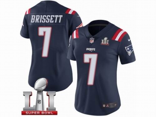 Women Nike New England Patriots #7 Jacoby Brissett Limited Navy Blue Rush Super Bowl LI 51 Jersey