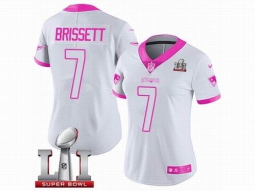 Women Nike New England Patriots #7 Jacoby Brissett Limited White Pink Rush Fashion Super Bowl LI 51 Jersey