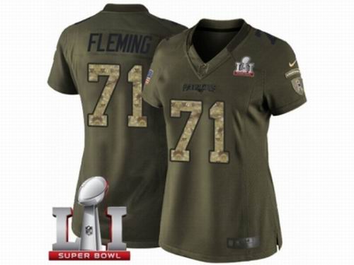 Women Nike New England Patriots #71 Cameron Fleming Limited Green Salute to Service Super Bowl LI 51 Jersey
