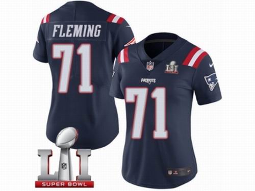Women Nike New England Patriots #71 Cameron Fleming Limited Navy Blue Rush Super Bowl LI 51 Jersey