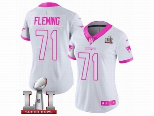 Women Nike New England Patriots #71 Cameron Fleming Limited WhitePink Rush Fashion Super Bowl LI 51 Jersey